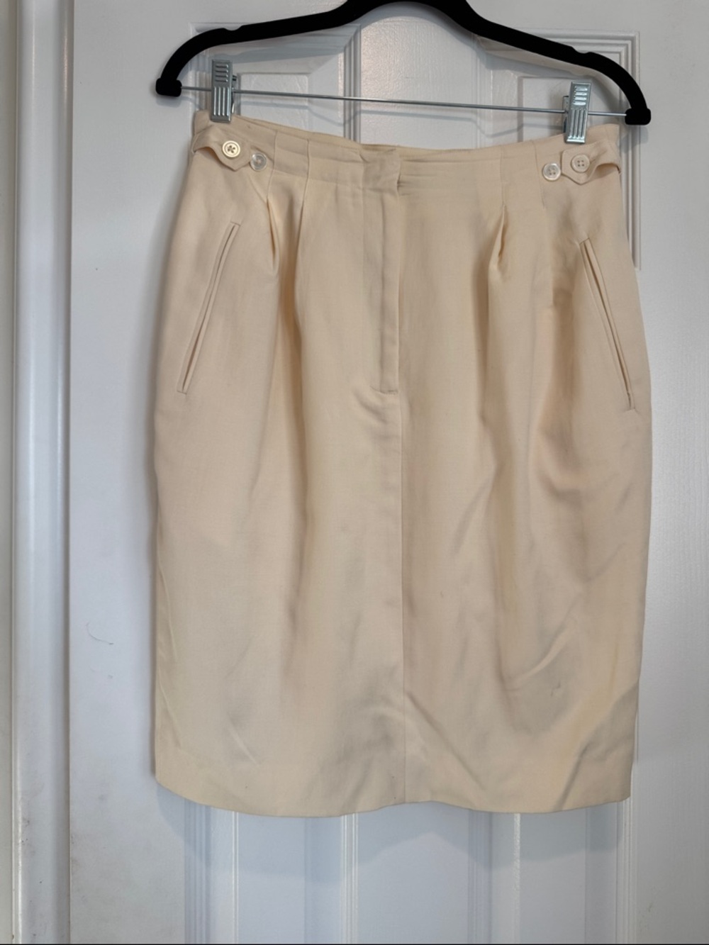 Silk & Cotton Blend Classic Cream Pencil Skirt - Tailored High-Waist